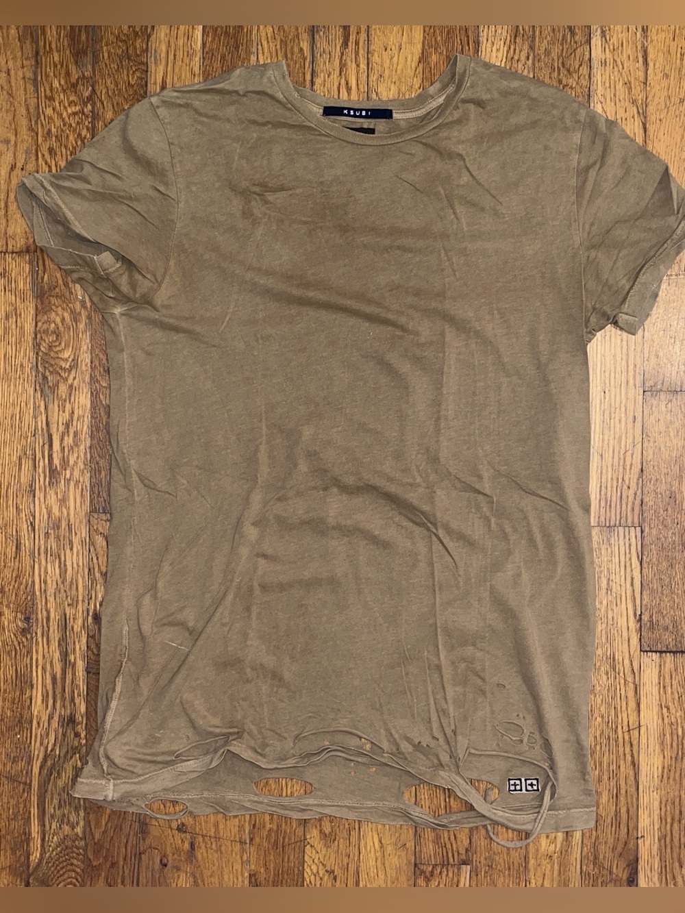 Ksubi Australian designer distressed Brown/Khaki cotton Tee T Shirt